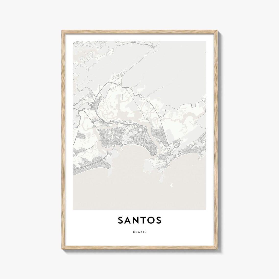 Santos Brazil Minimalist City Street Map Poster Gift Artwork