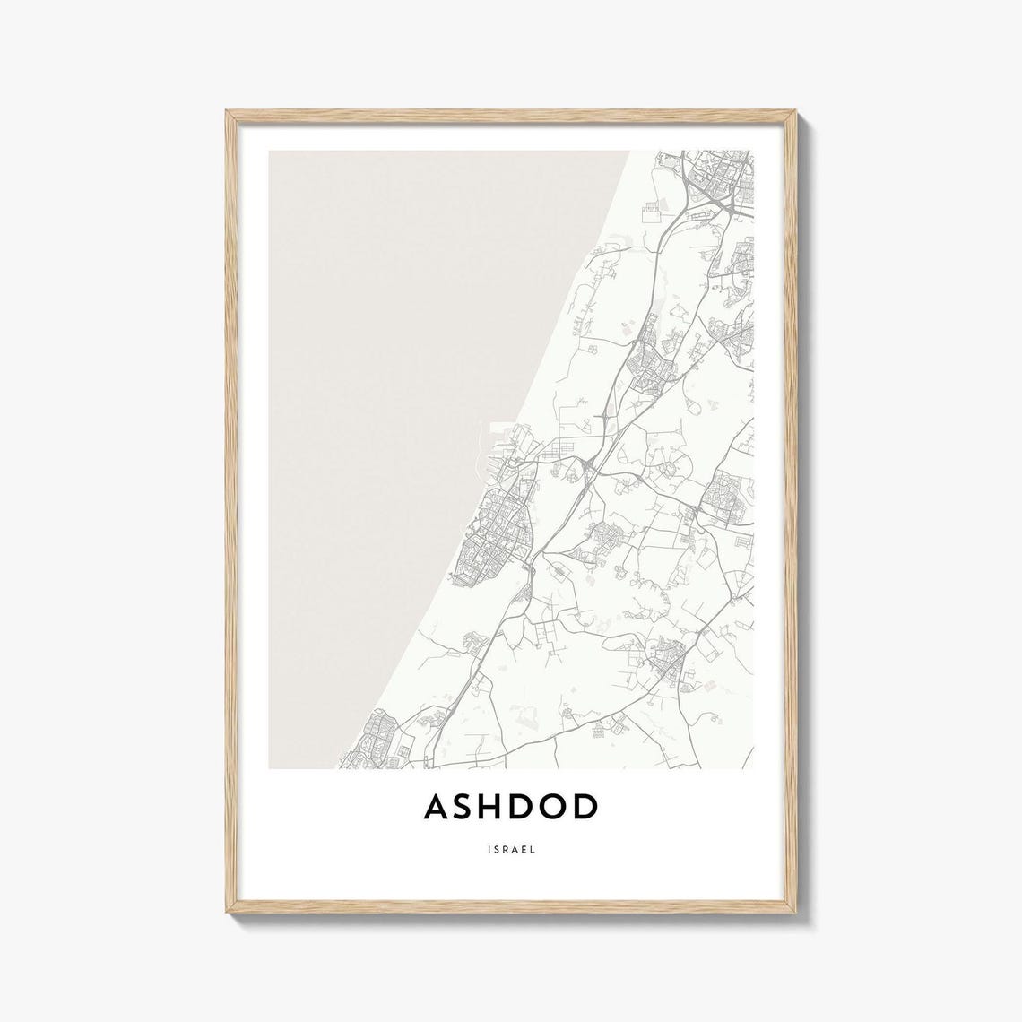 Ashdod Israel Minimalist City Map Poster Beige Line Art Wall Decor