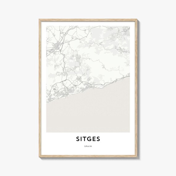 Sitges Spain Minimalist Coastal Town Street Map Poster Mediterranean