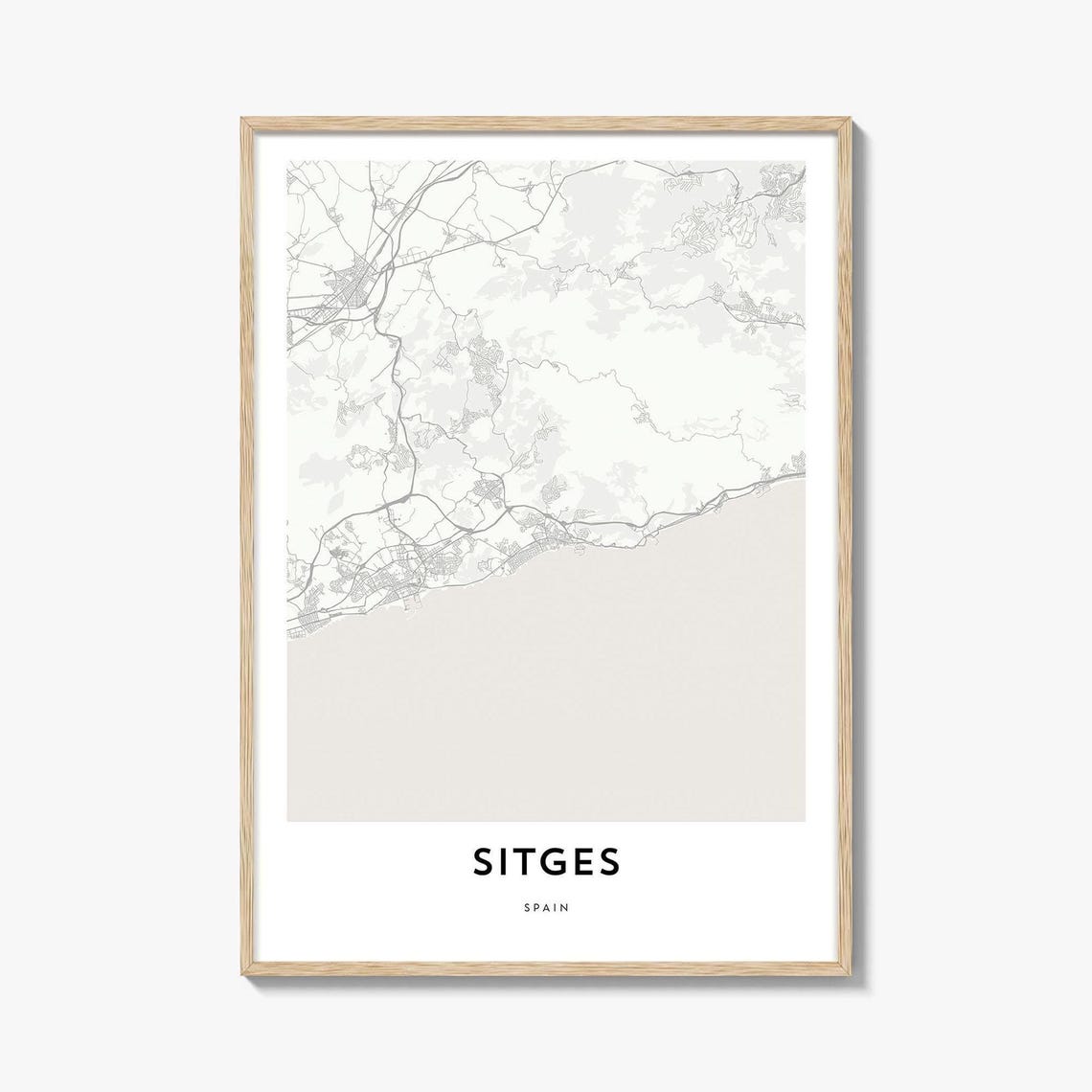 Sitges Spain Minimalist Coastal Town Street Map Poster Mediterranean