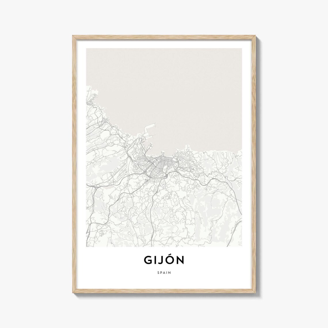 Gijón Spain Coastal City Minimalist Street Map Light Beige Art Poster