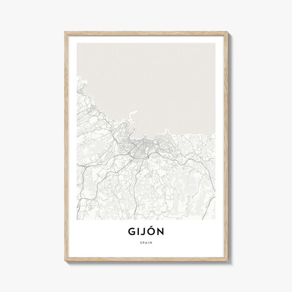 Gijón Spain Coastal City Minimalist Street Map Light Beige Art Poster