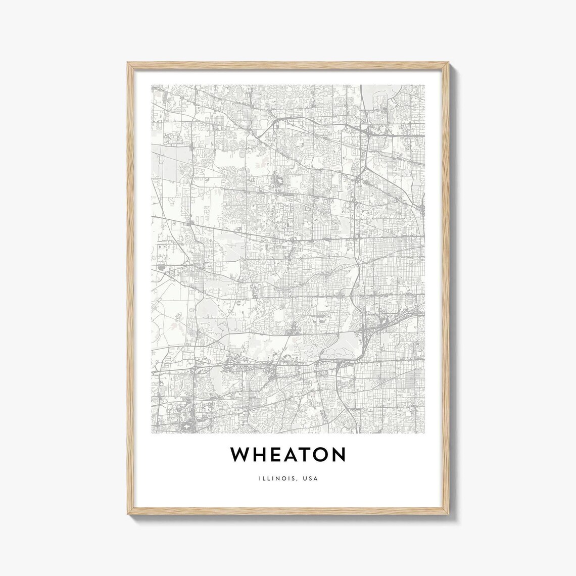 Wheaton Illinois Minimalist Street Map Monochrome City Poster