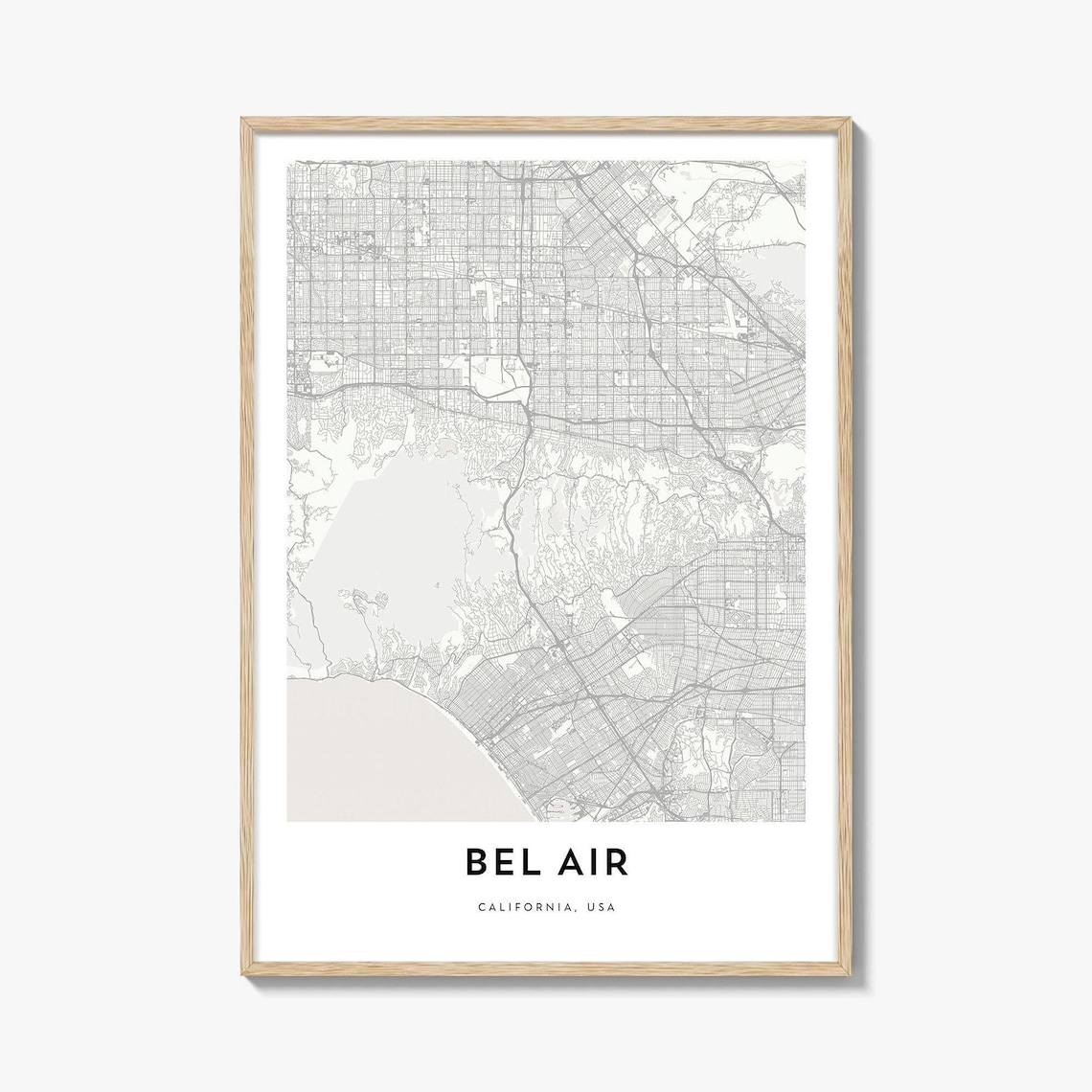 Bel Air California USA Minimalist City Street Map Line Art Poster