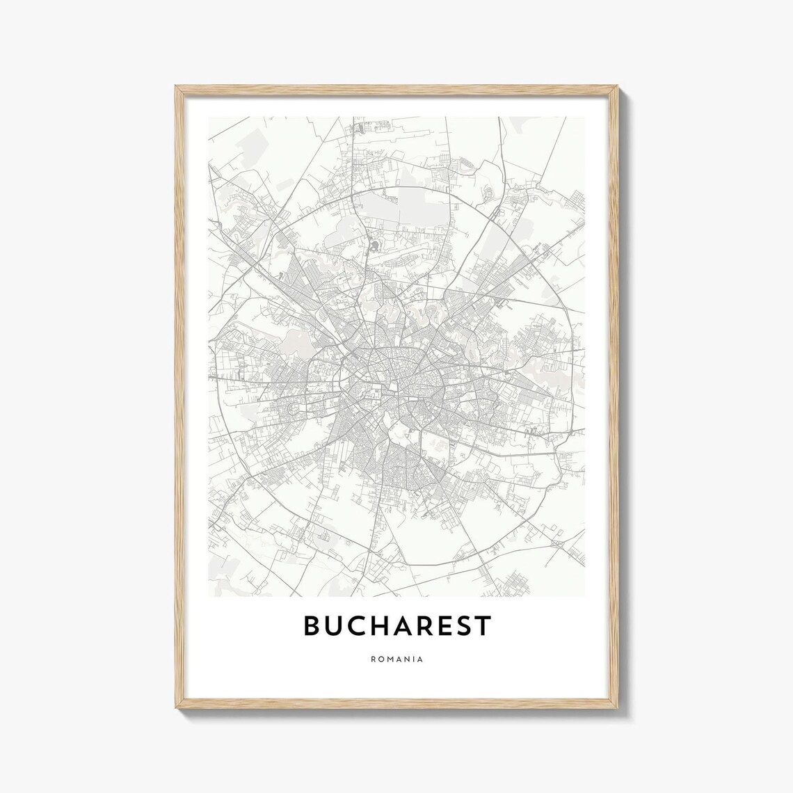 Bucharest Romania Minimal White City Street Map Travel Poster