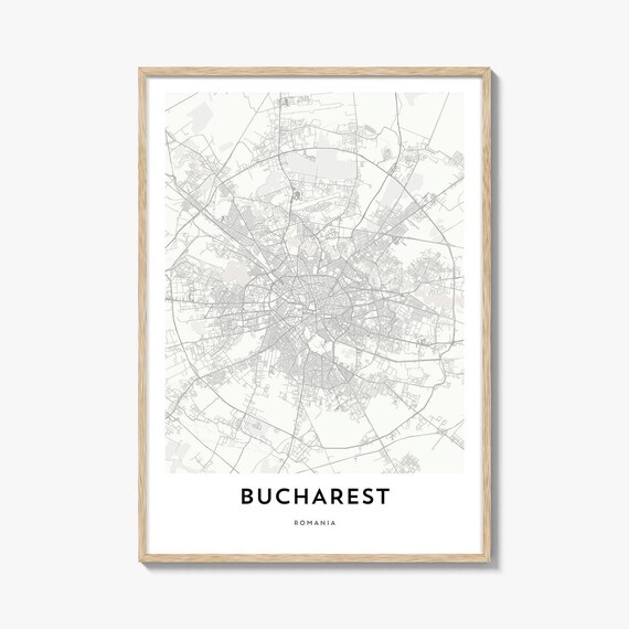Bucharest Romania Minimal White City Street Map Travel Poster
