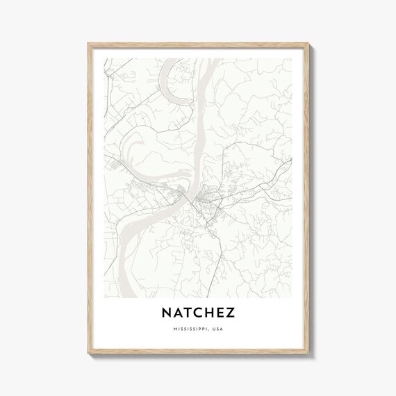 Minimalist Natchez Mississippi USA River Town Map Line Art Poster