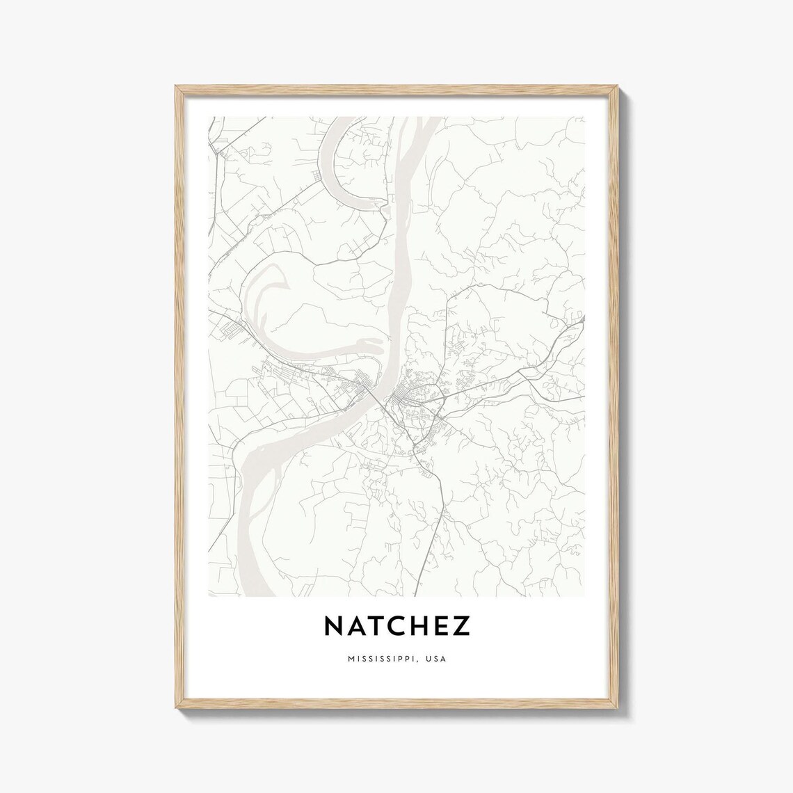 Minimalist Natchez Mississippi USA River Town Map Line Art Poster