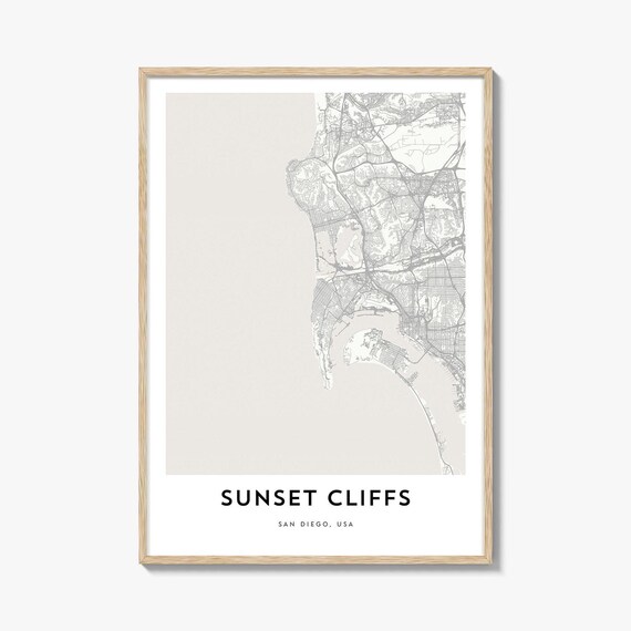 Sunset Cliffs San Diego Minimalist Coastal Map Modern Wall Art