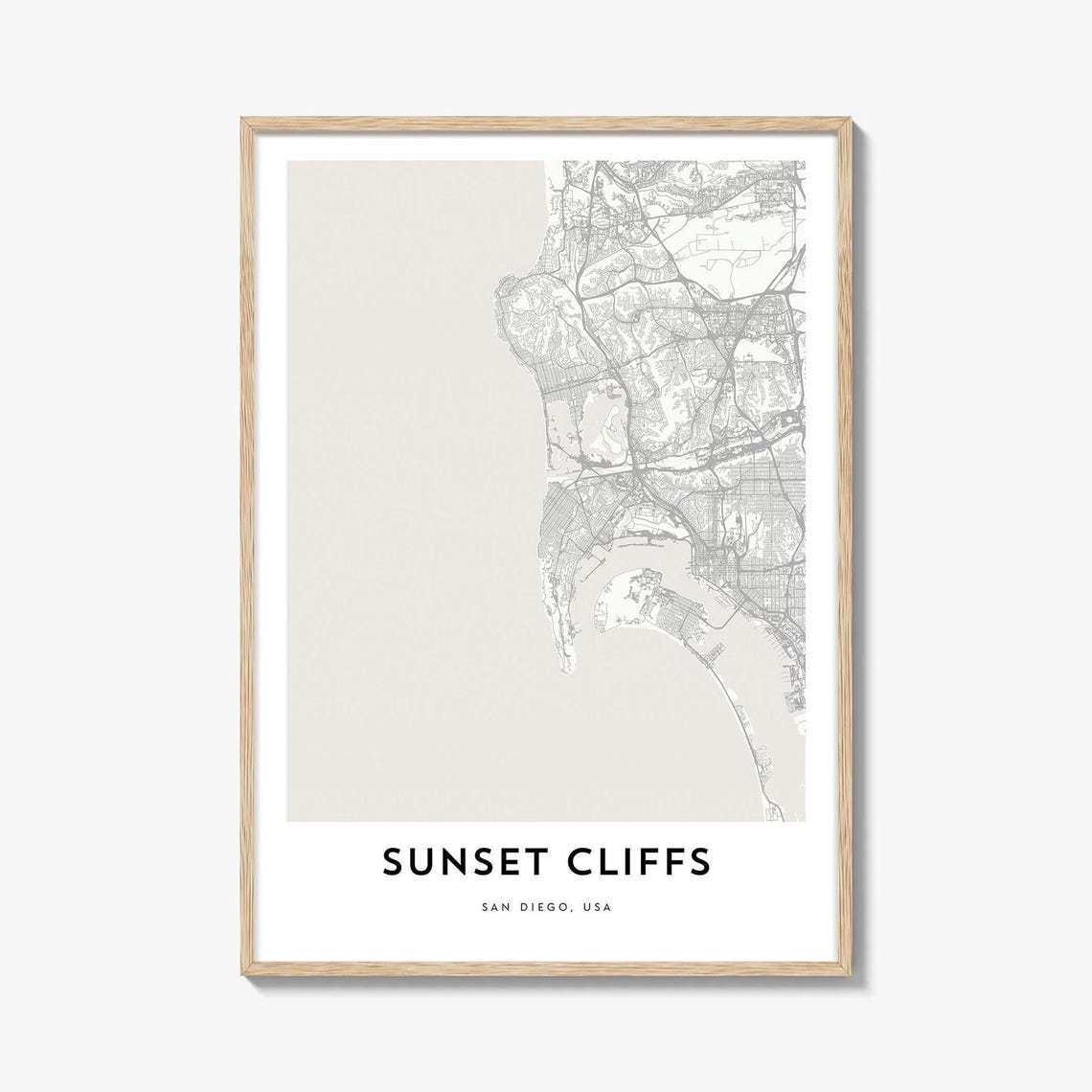 Sunset Cliffs San Diego Minimalist Coastal Map Modern Wall Art