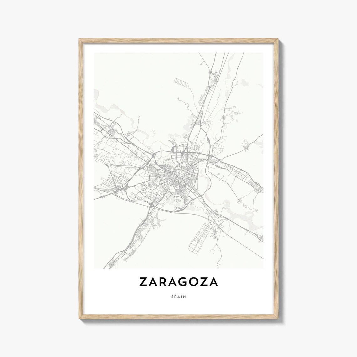 Zaragoza Spain Minimalist Street Map Monochrome Aragon City Poster