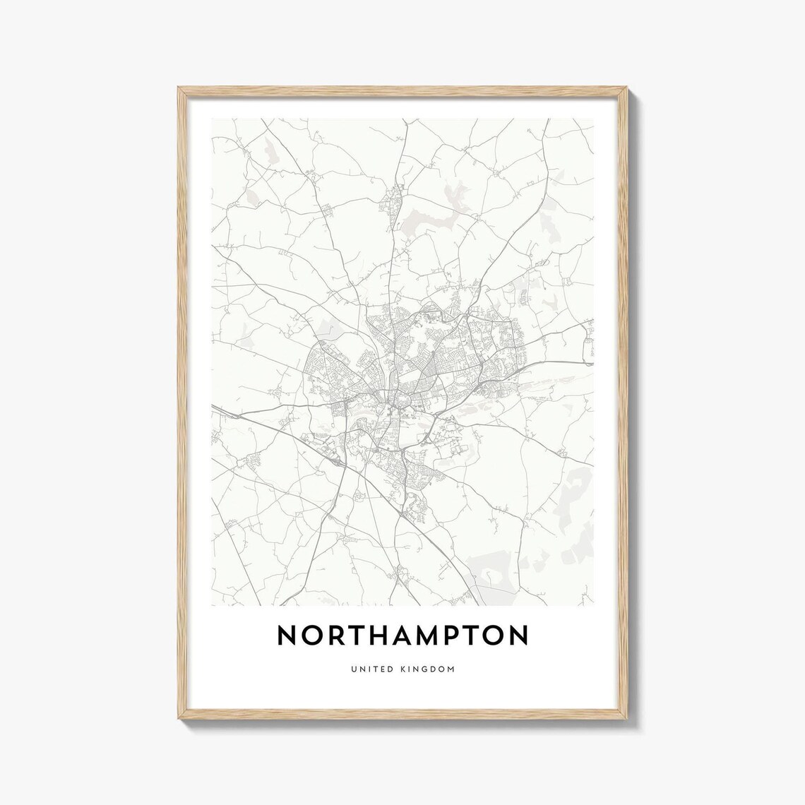 Northampton England City Street Map Minimalist Art Decor Poster