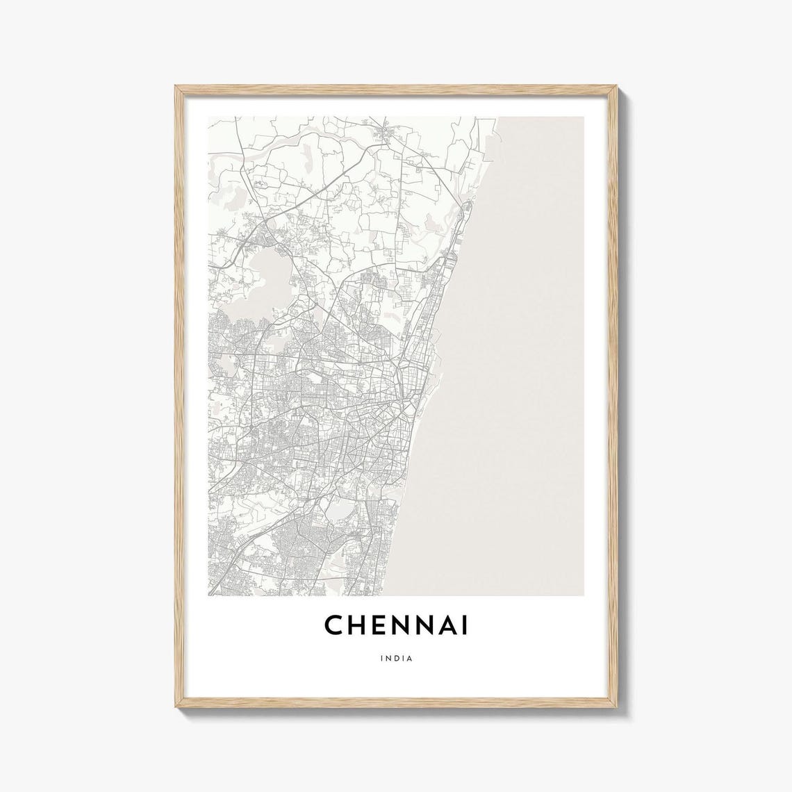 Chennai India Minimalist Coastal City Street Map Home Office Poster