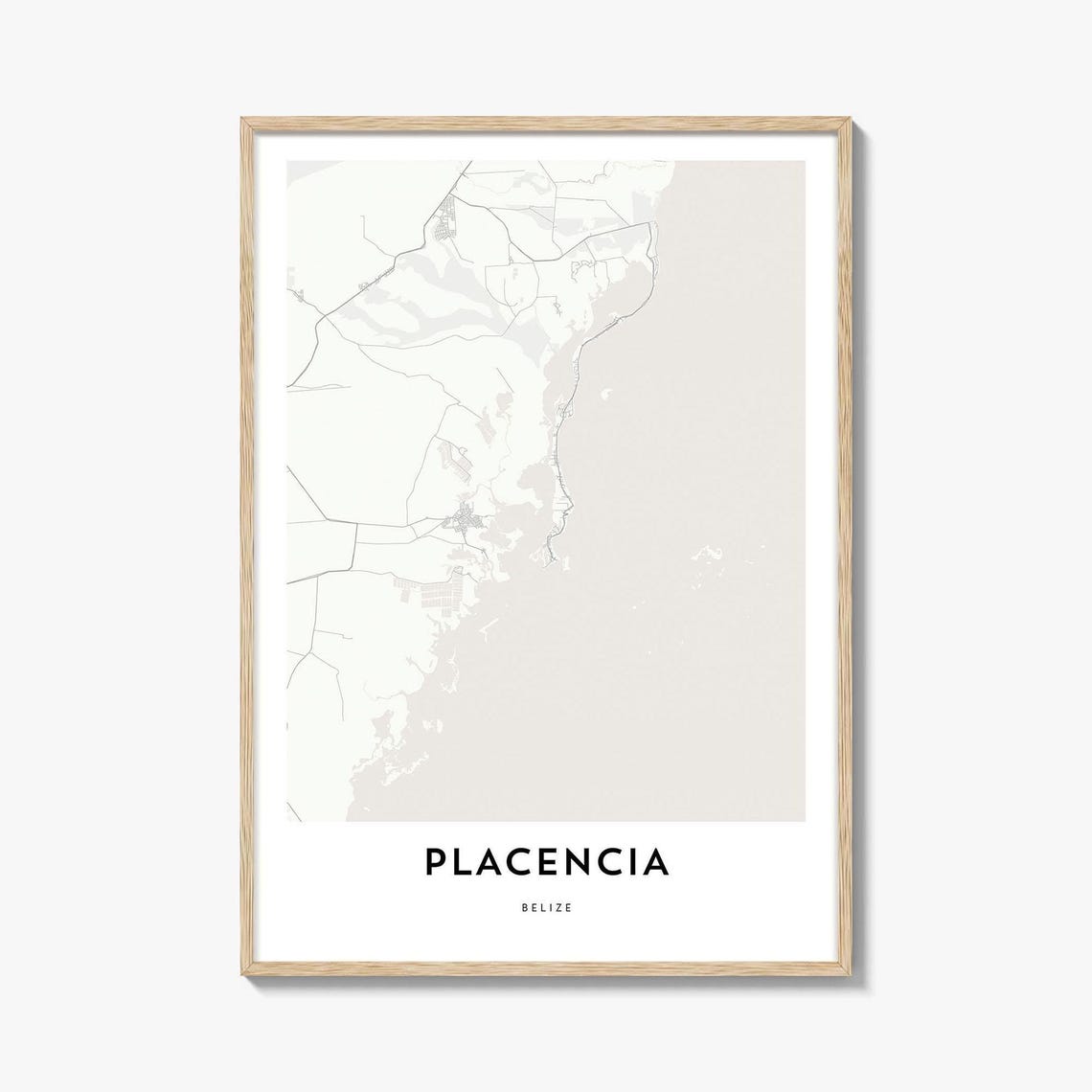 Placencia Belize Minimalist Coastal City Map Line Art Poster
