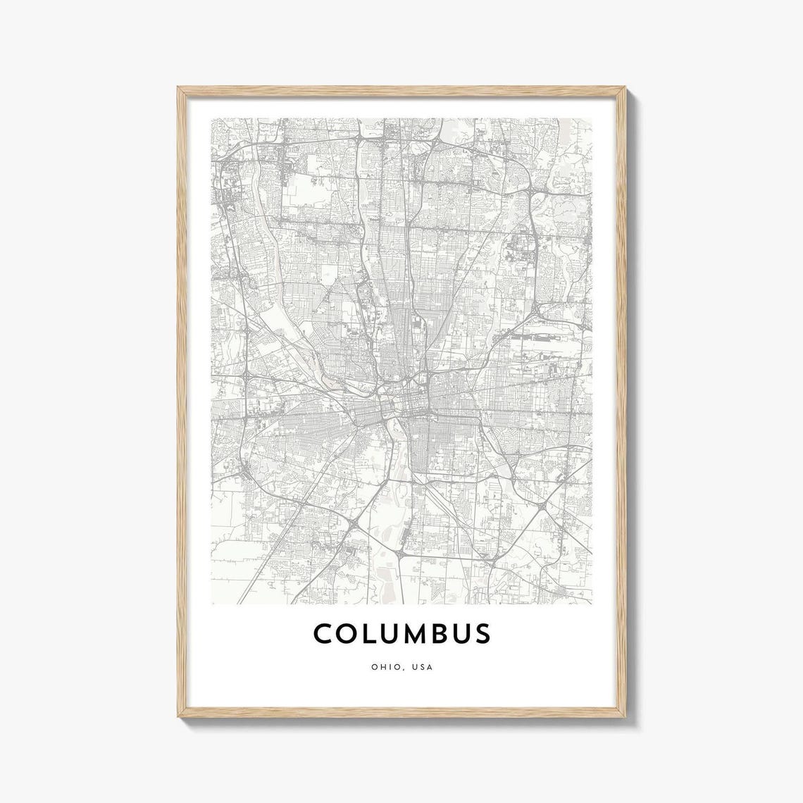 Columbus Ohio Minimalist City Street Map Line Art Wall Decor Print