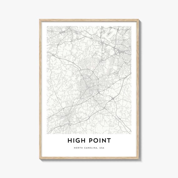 High Point North Carolina USA City Street Map Poster Minimal Gray