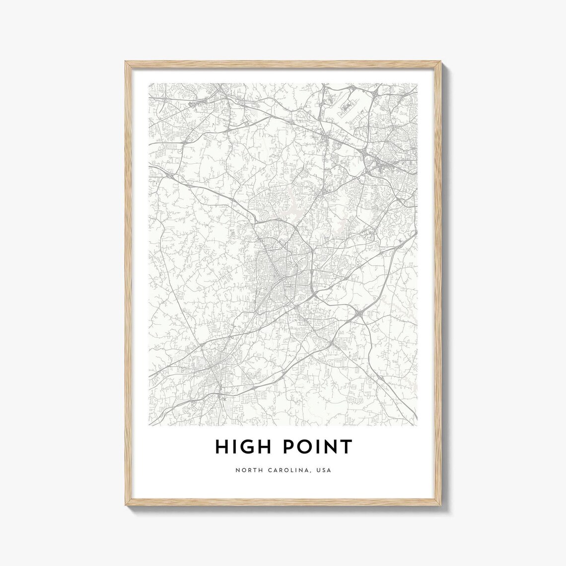 High Point North Carolina USA City Street Map Poster Minimal Gray