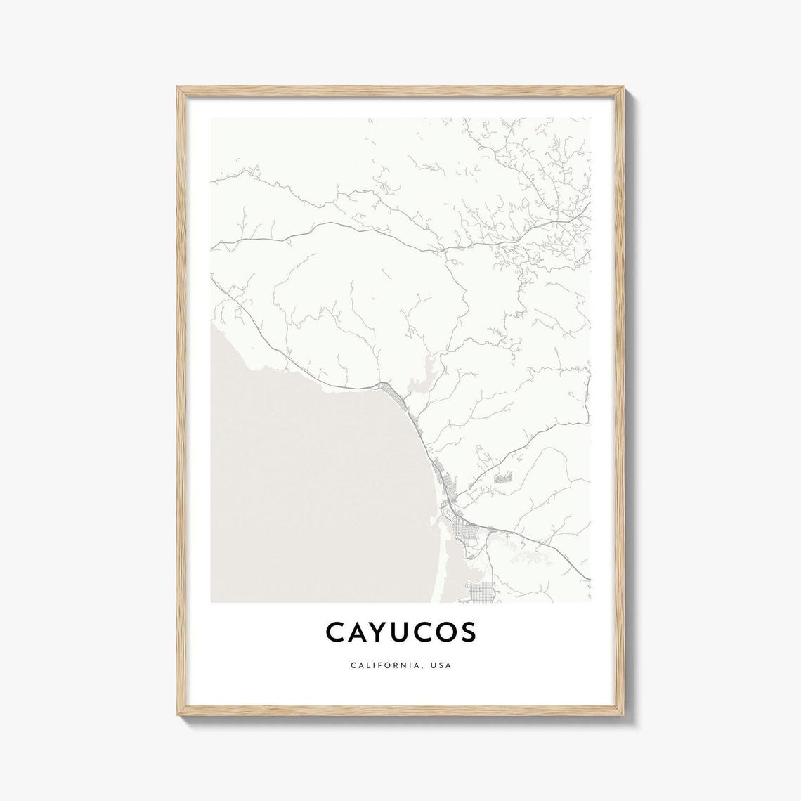 Cayucos California Minimalist Coastal Town Map Line Art Poster