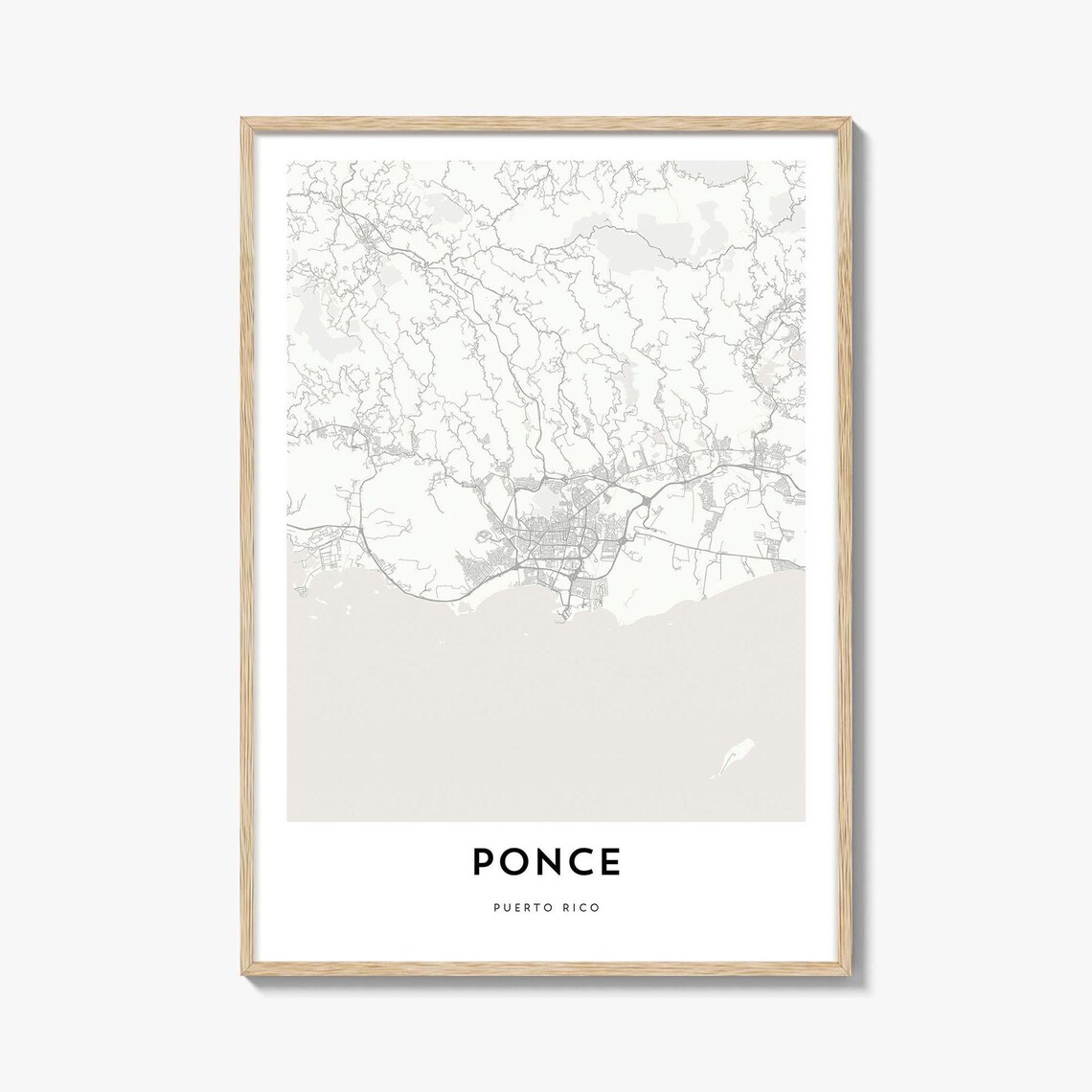 Ponce Puerto Rico Minimalist Beige City Street Map Art Poster