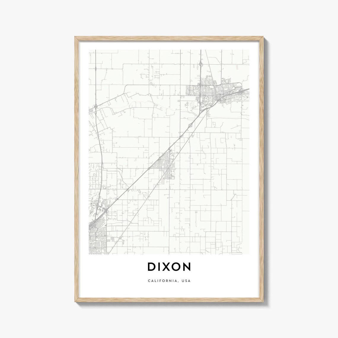 Dixon California Minimalist White City Street Map Travel Gift Art Poster