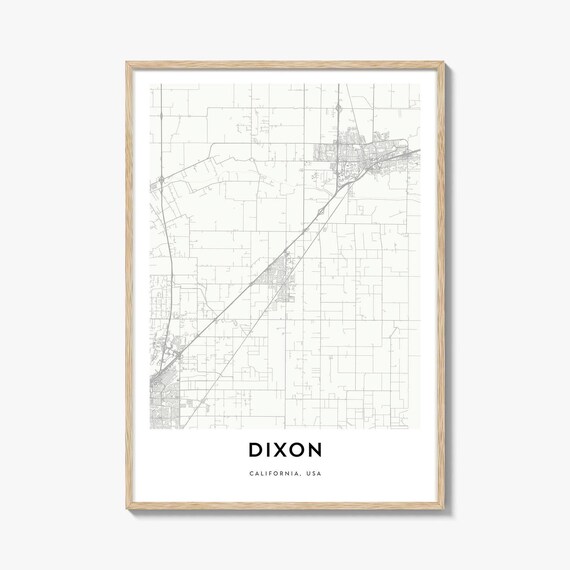 Dixon California Minimalist White City Street Map Travel Gift Art Poster