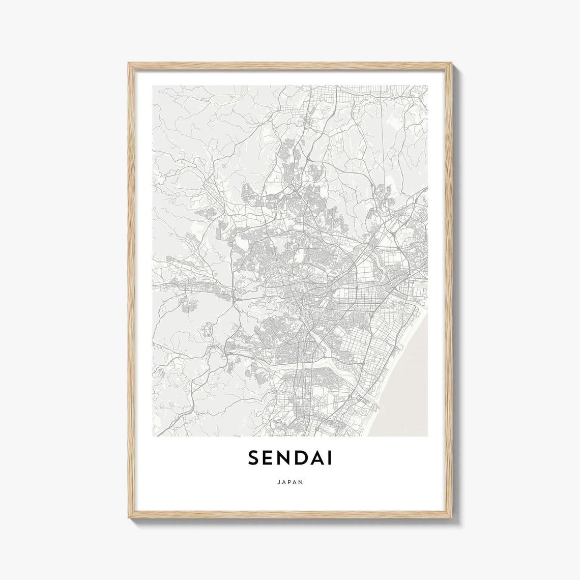 Minimalist Sendai Japan City Street Map Gift Poster Art Design