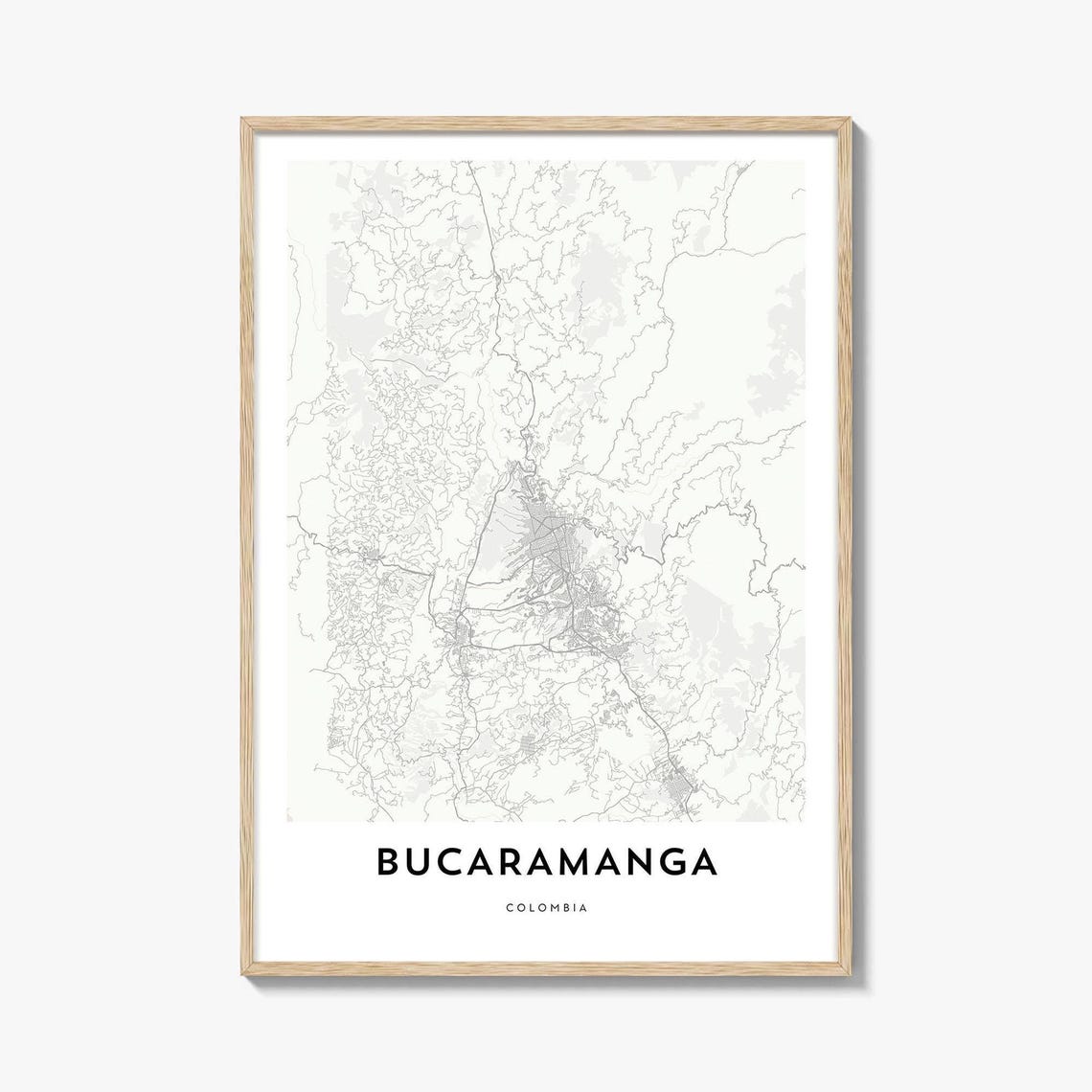 Bucaramanga Colombia Minimalist Street Map Black and White Print
