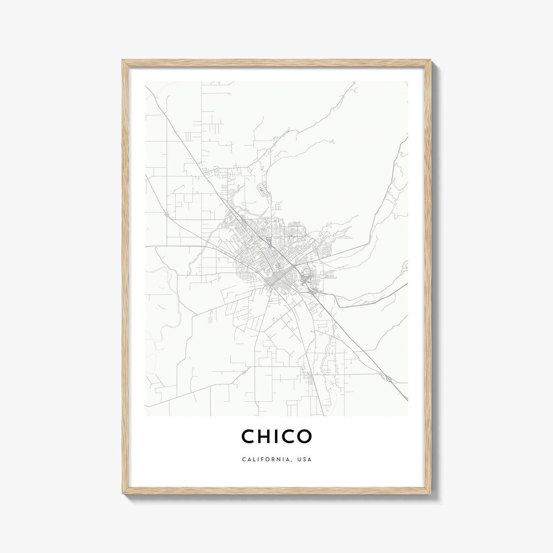 Chico California USA Minimalist City Street Map Art Gift Poster
