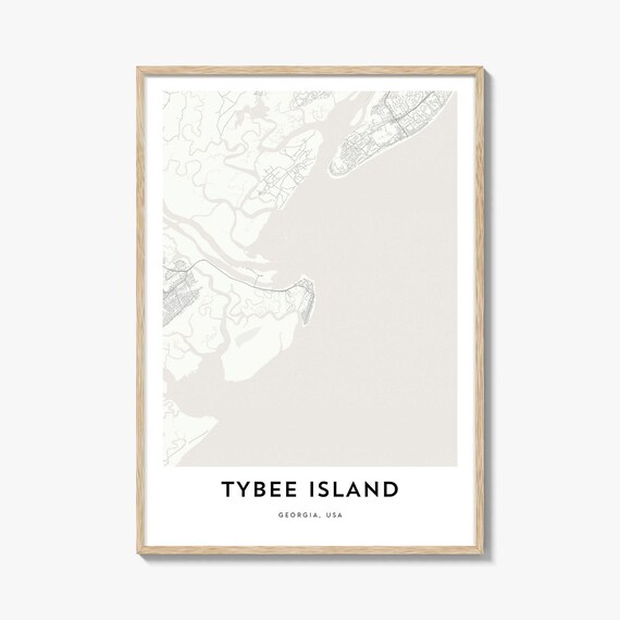 Tybee Island Georgia Minimalist City Map Street Plan Coastal Decor Poster