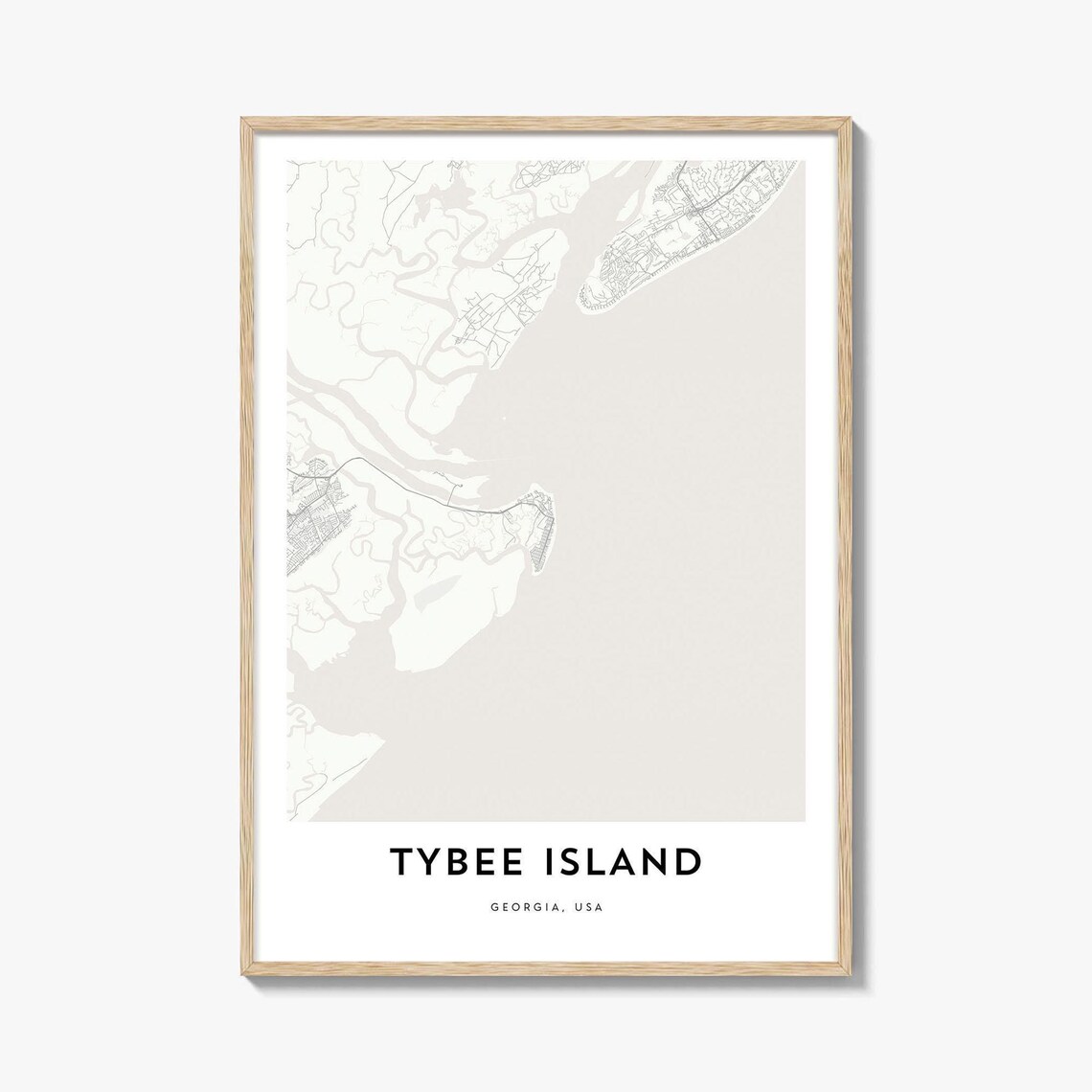 Tybee Island Georgia Minimalist City Map Street Plan Coastal Decor Poster