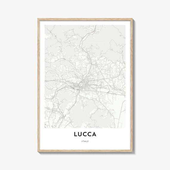 Lucca Italy Minimalist Walled City Street Map Tuscan Travel Poster