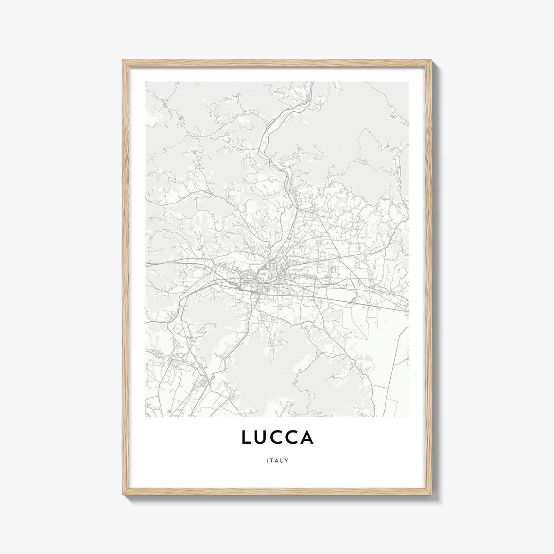 Lucca Italy Minimalist Walled City Street Map Tuscan Travel Poster