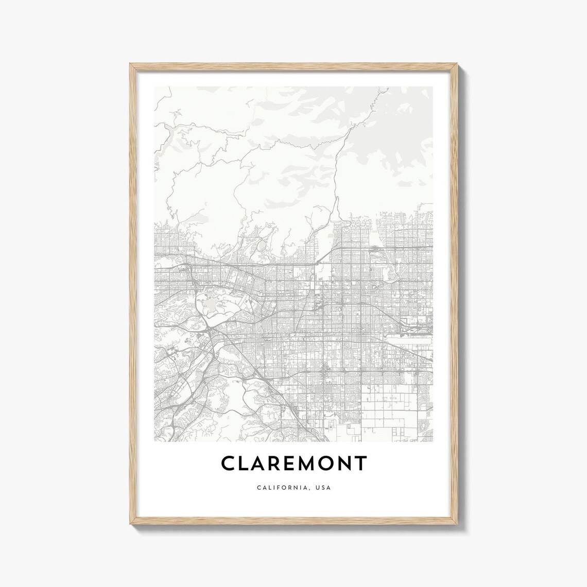Claremont California USA Minimalist City Street Map Wall Decor Poster