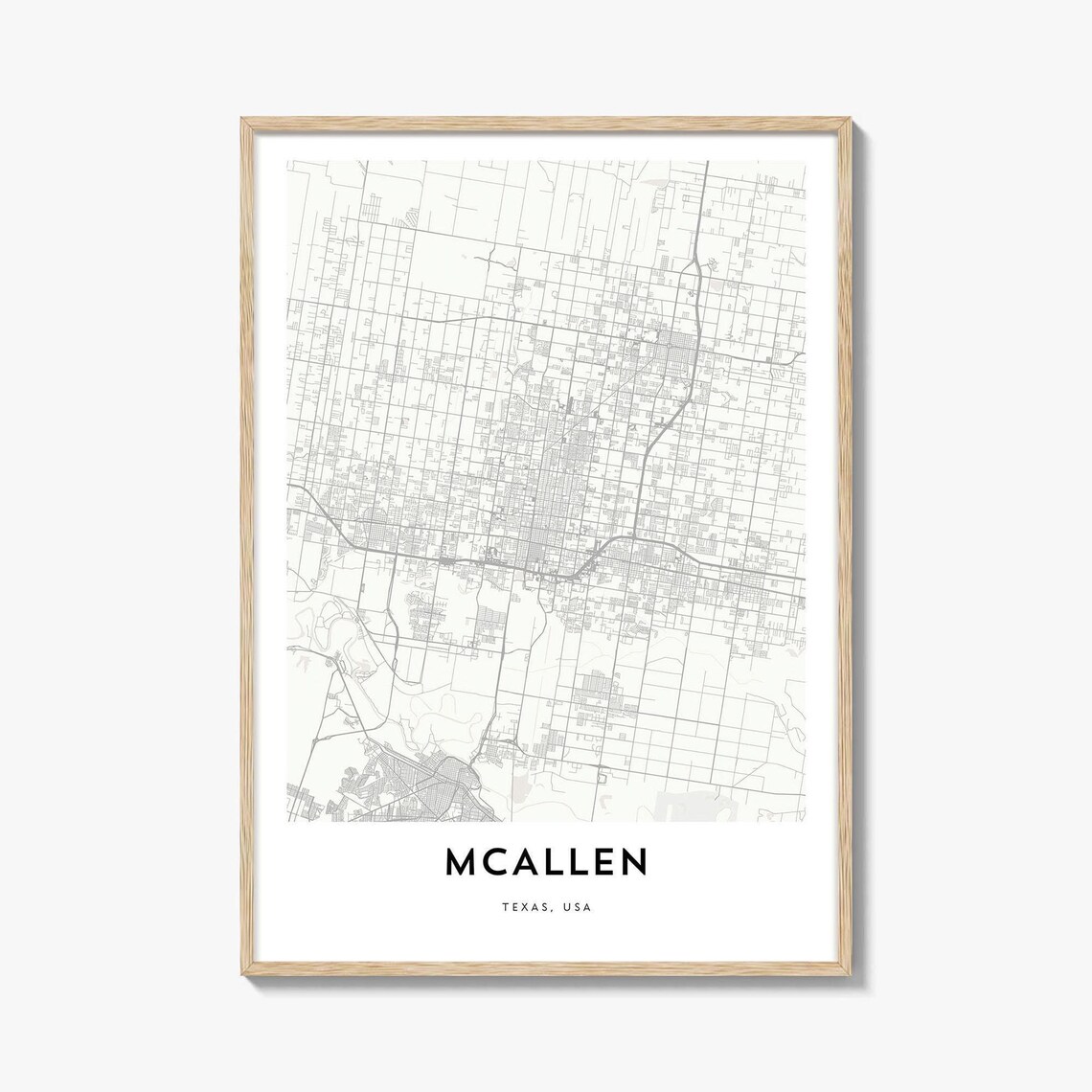 McAllen Texas USA Minimalist City Map Street Art Rio Grande Travel Print