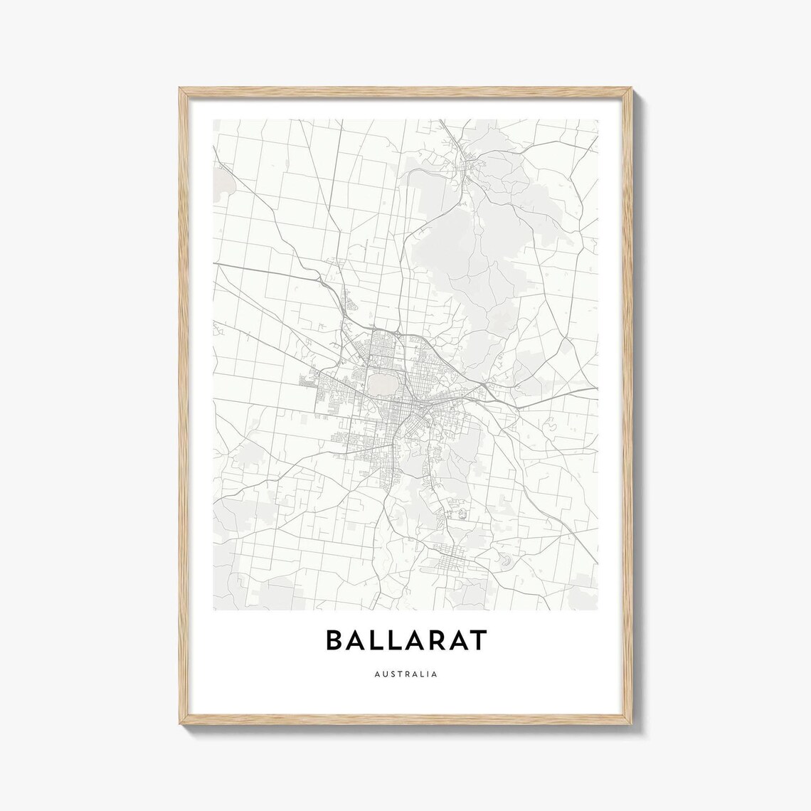 Ballarat Australia Minimalist Black and White City Map Poster