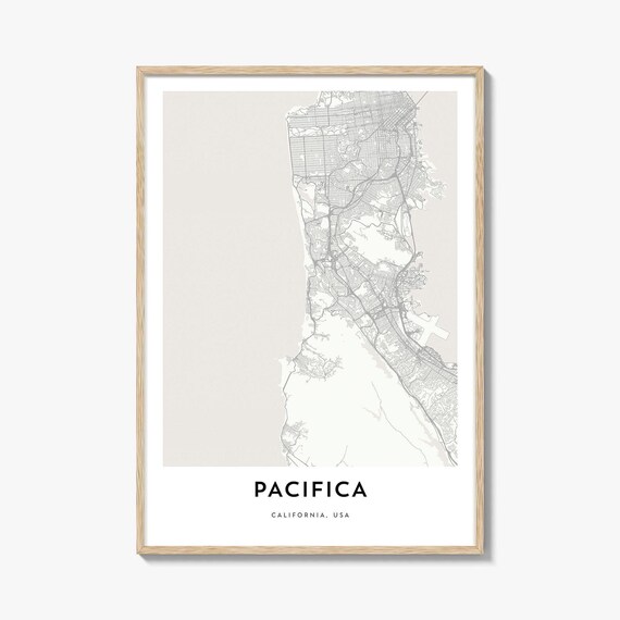 Pacifica California Minimalist City Street Map Decor Poster Art