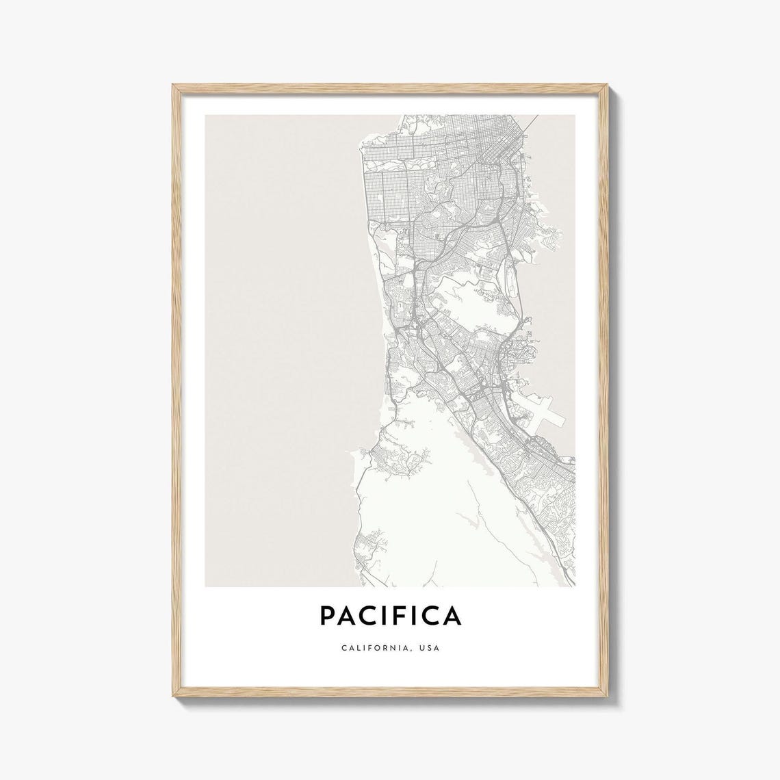 Pacifica California Minimalist City Street Map Decor Poster Art