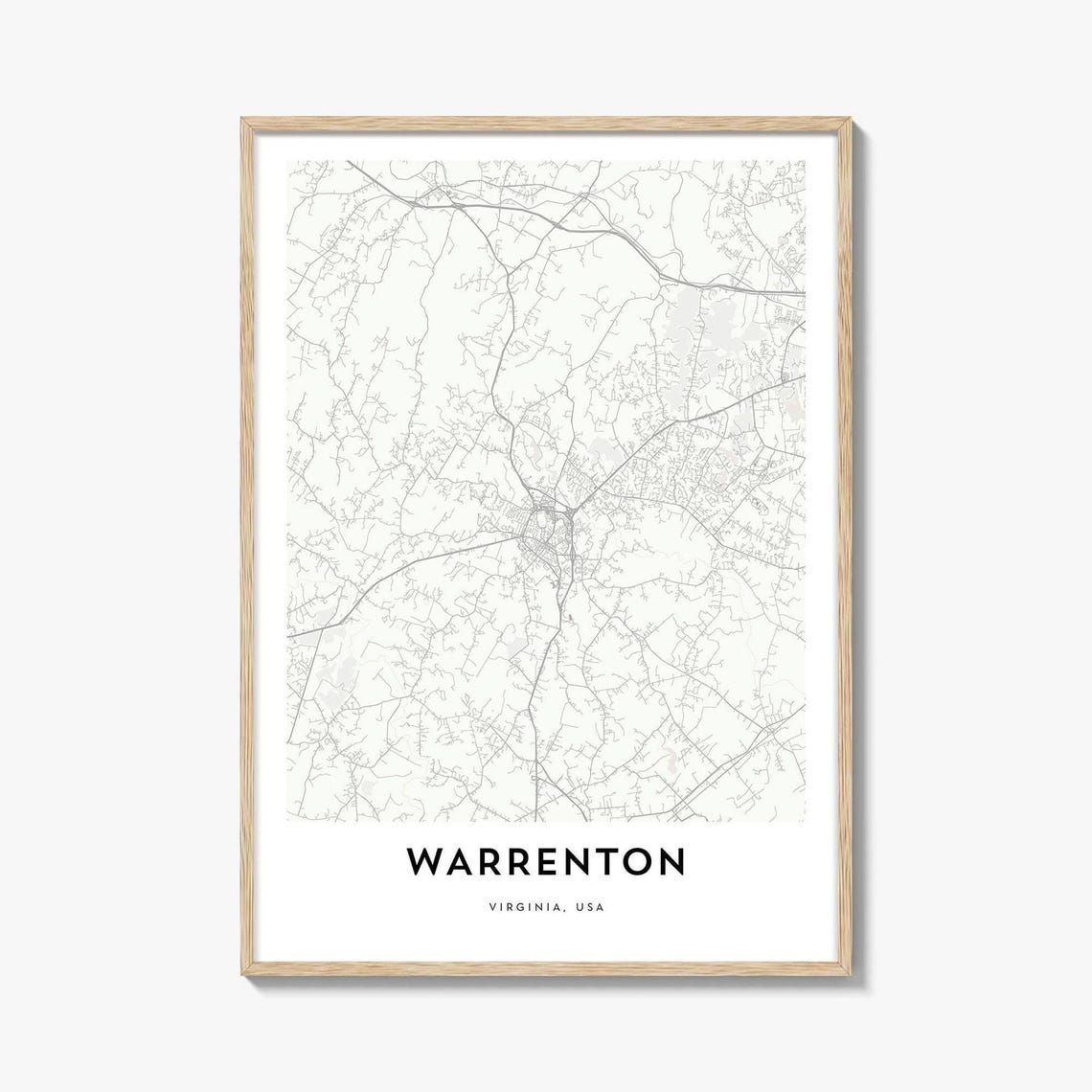 Warrenton Virginia City Street Map Line Art Home Decor Poster