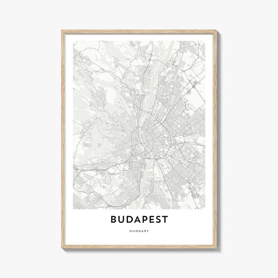 Budapest Hungary Minimalist Street Map Poster with Danube River View