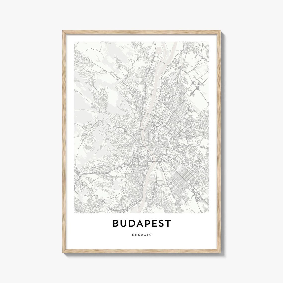 Budapest Hungary Minimalist Street Map Poster with Danube River View