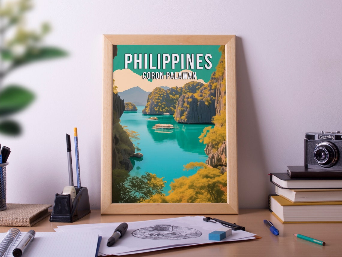 Coron Palawan Philippines Tropical Lagoon Island Travel Art Poster