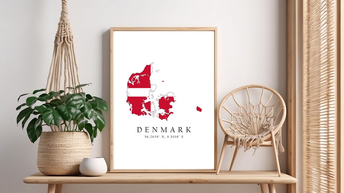 Denmark Map Print, Coordinates Travel Poster