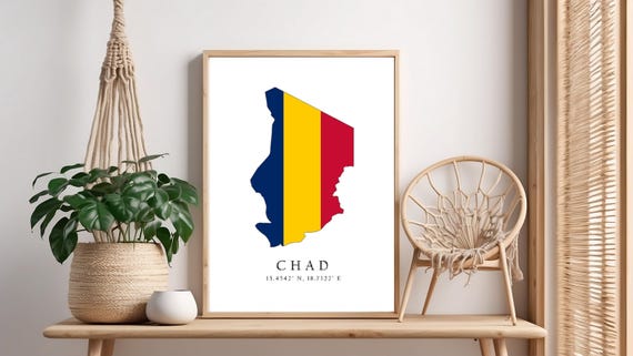 Chad Map Print Flag Latitude Longitude Coordinates Poster Wall Art Home Dcor