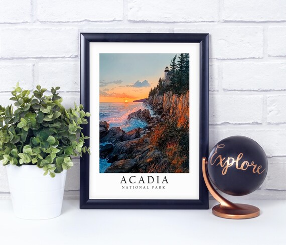 Acadia National Park Maine Stunning Sunset Coastline Travel Poster