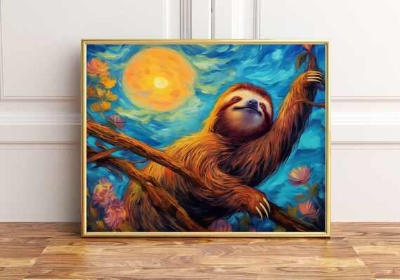 Sloth In The Tree Branch Poster Print Wall Art Dcor