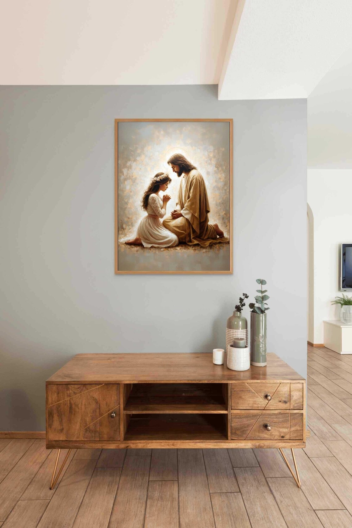 Jesus Christ Praying With Young Woman In White Dress Christian Faith Poster - Image 3