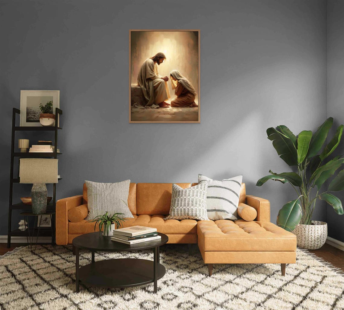 Jesus And Woman Christian Wall Art Jesus With Girl Jesus Wall Art Lds Prints Bible Painting Jesus Heals A Woman Jesus Christ Painting - Image 2