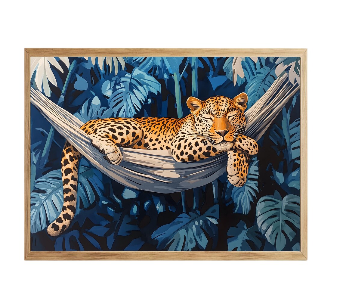 Sleeping Leopard Hammock Blue Jungle Tropical Bold Animal Poster - Image 5
