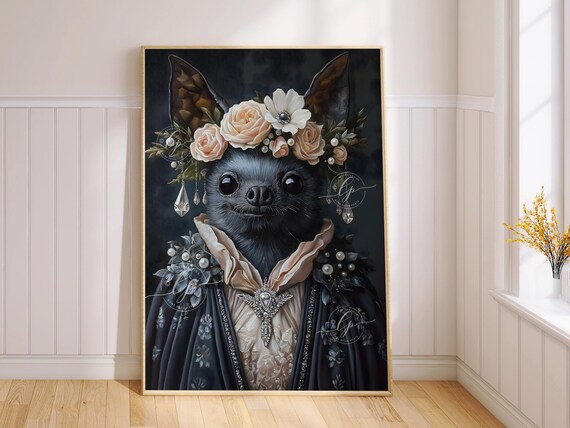 Gothic Bat Aristocratic Portrait Victorian Roses Halloween Wall Art