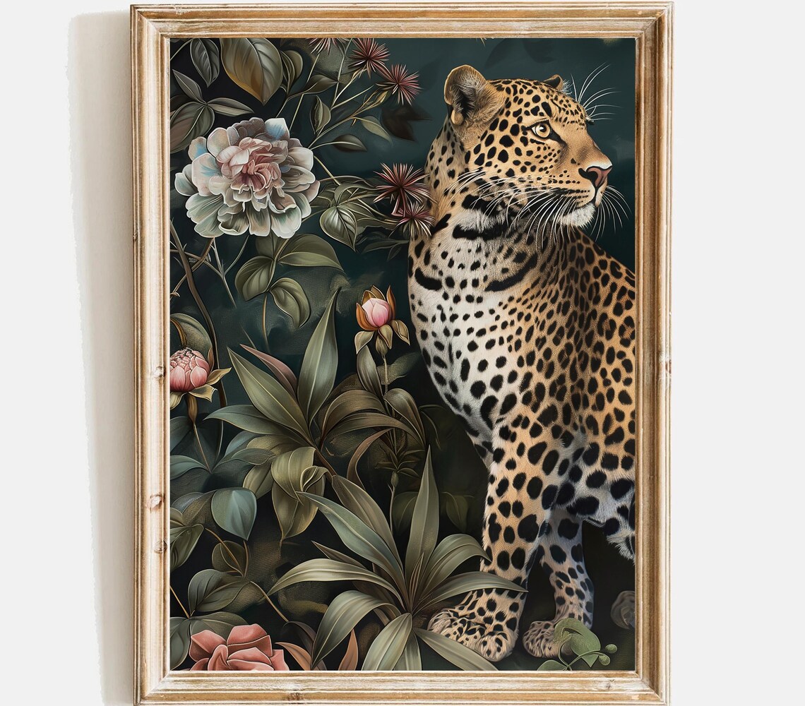 Leopard Within The Palms, Tropical Vintage Art Print
